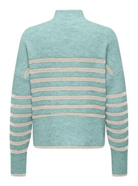 Pull Only Vendredi Bleu Listes Beige pour Femme