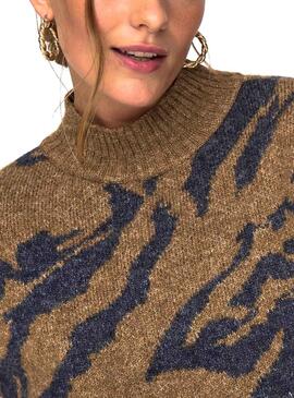 Pull Only Jacquard Tanya Camel pour Femme