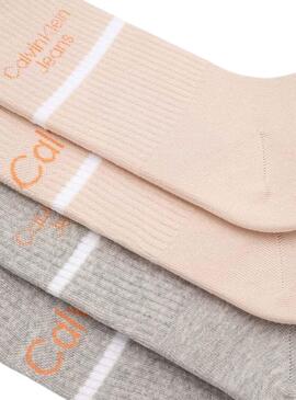 Chaussettes Calvin Klein Jeans Logo Stripe Rose