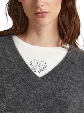 Pull Pepe Jeans Col V Denisse Gris Femme