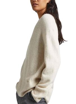 Pull Pepe Jeans Col V Denisse Beige Femme