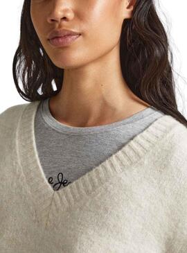 Pull Pepe Jeans Col V Denisse Beige Femme