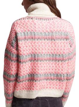 Pull Superdry Roll Neck Rose pour Femme