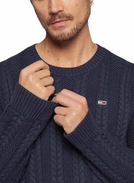Pull Tommy Jeans Câble régulier Bleu Bleu Marine Homme