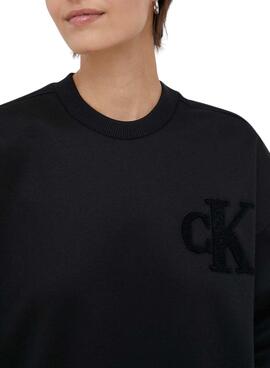 Sweat Calvin Klein Chenille Noire pour Femme