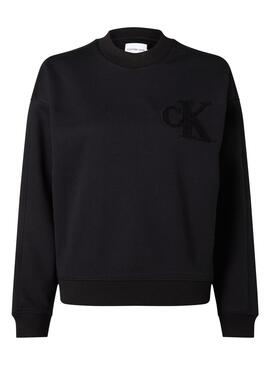 Sweat Calvin Klein Chenille Noire pour Femme