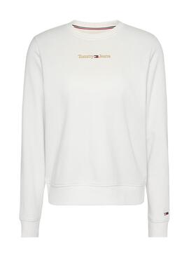 Sweat Tommy Jeans Gold Linear Blanc Femme