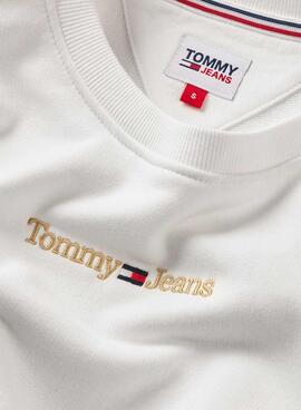 Sweat Tommy Jeans Gold Linear Blanc Femme