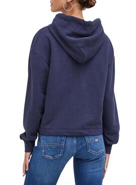 Sweat Tommy Jeans Relaxed Logo Bleu Marine Femme