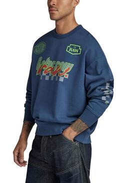 Sweat G-Star Moto Sport Bleu pour Homme
