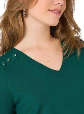 Pull Naf Naf 3 boutons Vert pour Femme