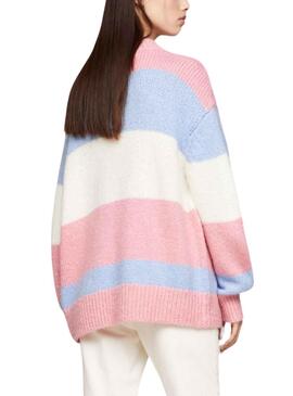 Pull Tommy Jeans Couleur Block Rose pour Femme