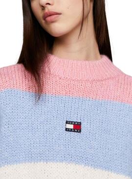 Pull Tommy Jeans Couleur Block Rose pour Femme