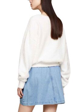 Pull Tommy Jeans Center Flag Blanc Femme