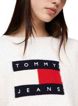 Pull Tommy Jeans Center Flag Blanc Femme