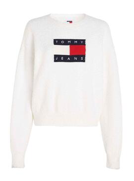 Pull Tommy Jeans Center Flag Blanc Femme