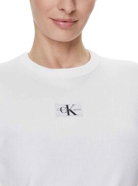 T-Shirt Calvin Klein tissé Label Blanc Femme