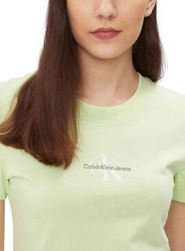 T-Shirt Calvin Klein Monologo Slim Vert Femme