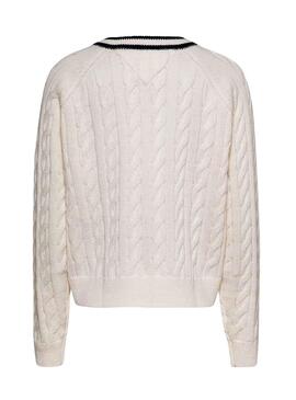 Pull Tommy Jeans V-Neck Câble pour Femme