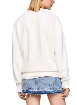 Sweat Tommy Jeans Varsity Luxe Blanc Femme