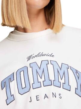 Sweat Tommy Jeans Varsity Luxe Blanc Femme