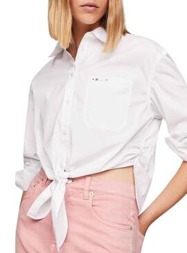 Chemise Tommy Jeans Noeud Frontal Blanc pour Femme