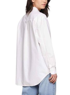 Chemise Tommy Jeans Badge Boyfriend Blanc Femme