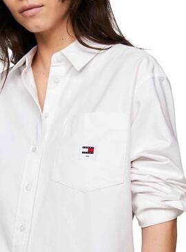 Chemise Tommy Jeans Badge Boyfriend Blanc Femme