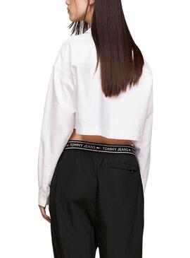 Chemise Tommy Jeans Crop Badge Blanc pour Femme