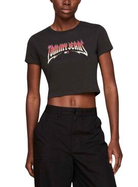 T-Shirt Tommy Jeans Crop Slim Rock Noire Femme