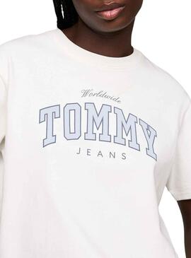 T-Shirt Tommy Jeans Lux universitaire Blanc pour Femme