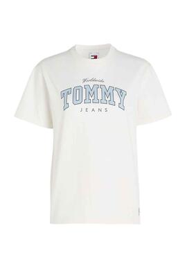 T-Shirt Tommy Jeans Lux universitaire Blanc pour Femme