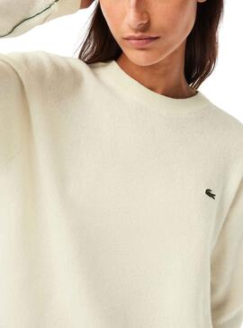 Pull Lacoste Tricot De Lana Beige pour Femme