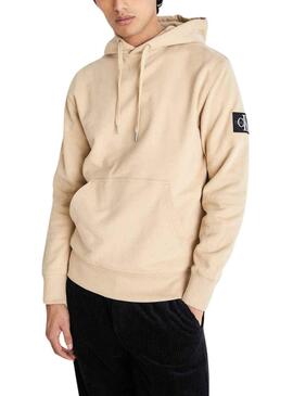 Sweat Calvin Klein Badge Hoodie Beige Homme