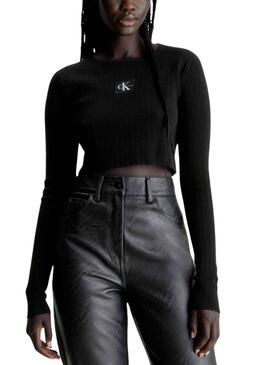 Top Calvin Klein Panaché Rib Noire pour Femme