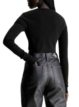 Top Calvin Klein Panaché Rib Noire pour Femme