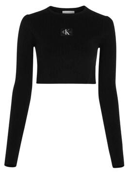 Top Calvin Klein Panaché Rib Noire pour Femme