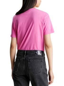T-Shirt Calvin Klein Embro Badge Rose pour Femme
