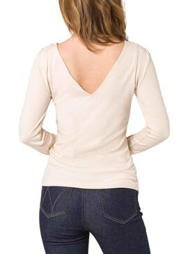 T-Shirt Naf Naf Boutons Beige pour Femme