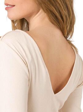 T-Shirt Naf Naf Boutons Beige pour Femme