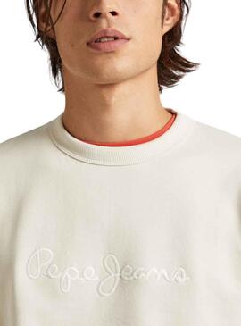 Sweat Pepe Jeans Joe Crew Beige pour Homme