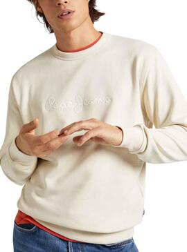 Sweat Pepe Jeans Joe Crew Beige pour Homme