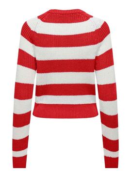 Pull Only Ruth O Neck Rayures Rouge pour Femme