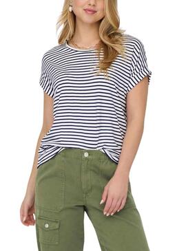 T-Shirt Only Tante Stripe Blanc pour Femme