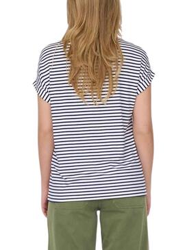 Camiseta Only Moster Stripe Blanco Para Mujer = T-shirt Only Moster Stripe Blanc Pour Femme