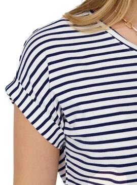 Camiseta Only Moster Stripe Blanco Para Mujer = T-shirt Only Moster Stripe Blanc Pour Femme