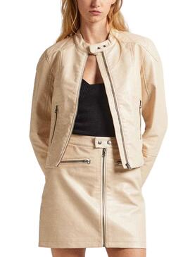 Veste Biker Pepe Jeans Stazie Beige pour Femme