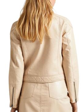 Veste Biker Pepe Jeans Stazie Beige pour Femme