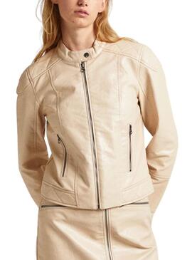 Veste Biker Pepe Jeans Stazie Beige pour Femme