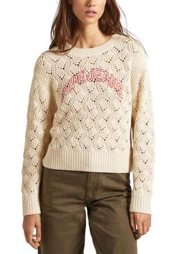 Pull Pepe Jeans Grâce Logo Beige pour Femme